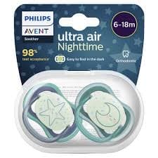 پستانک ارتودنسی اونت فیلیپس الترا ایر شب تاب جدید 18-6 ماه AVENT Nighttime