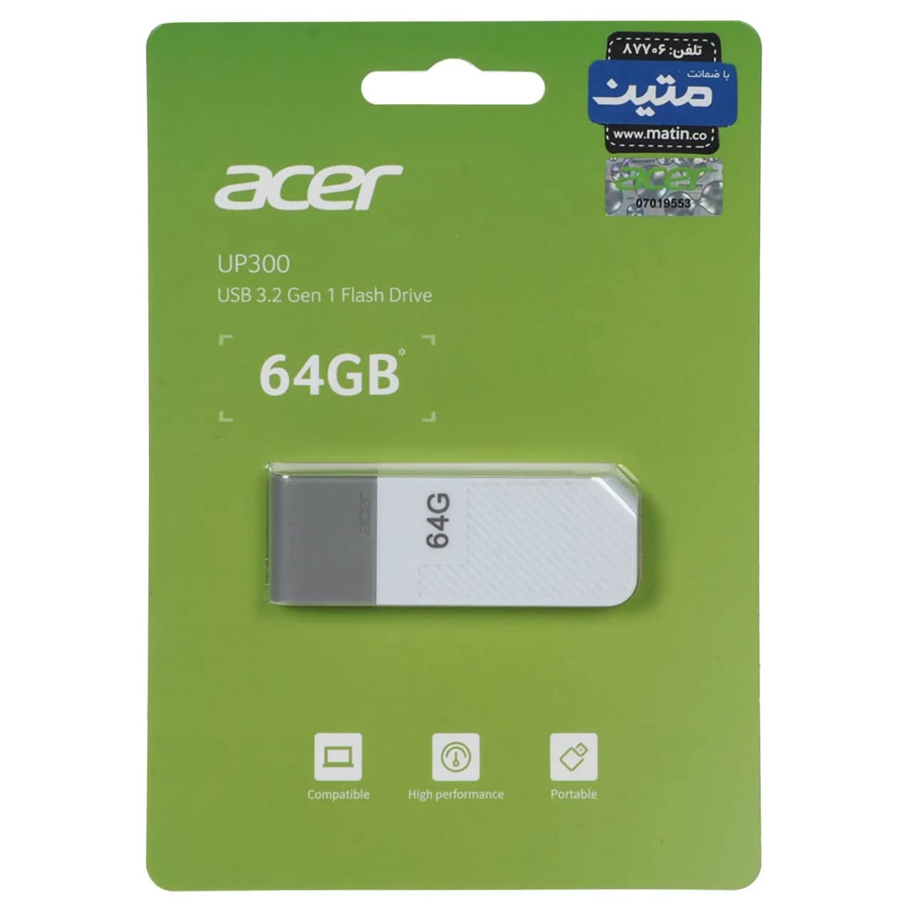 Acer UP300 USB 3.2 Flash Memory – 64GB – سفید (گارانتی متین)