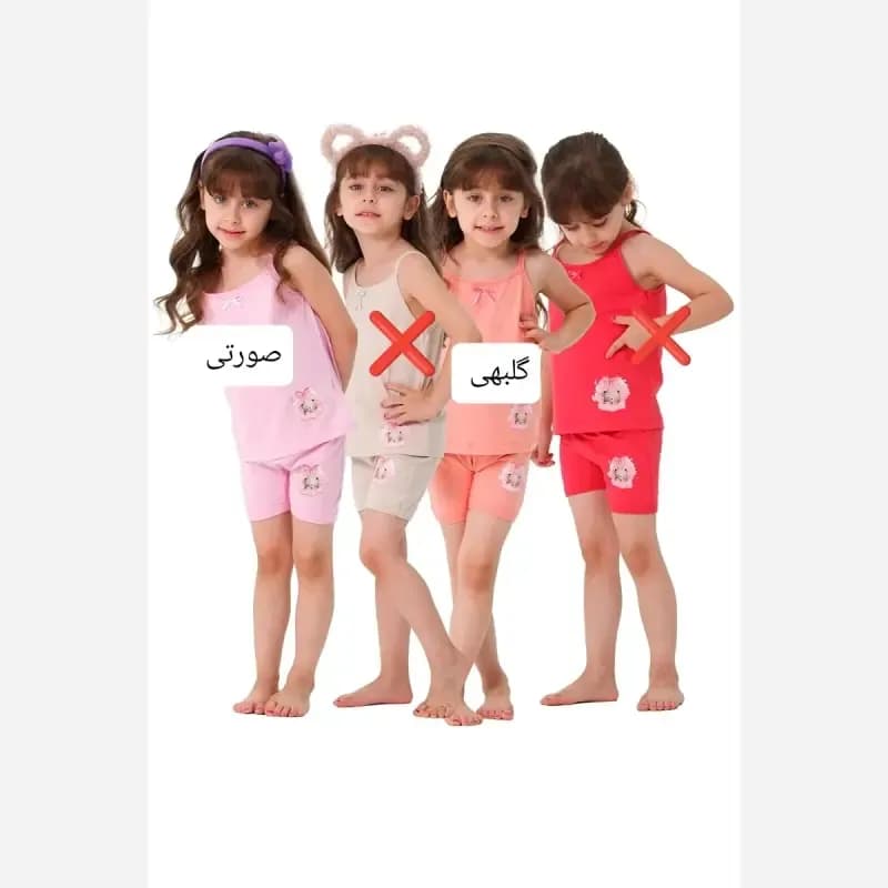 ست تاپ و شورت دخترانه طرح تدی جنس پنبه لاکرادار ضد حساسیت — تصویر ۲