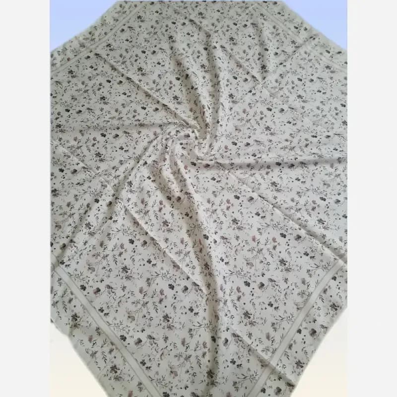 روسری سفید گل دار نخی تابستانی قواره 100 سانت — تصویر ۲