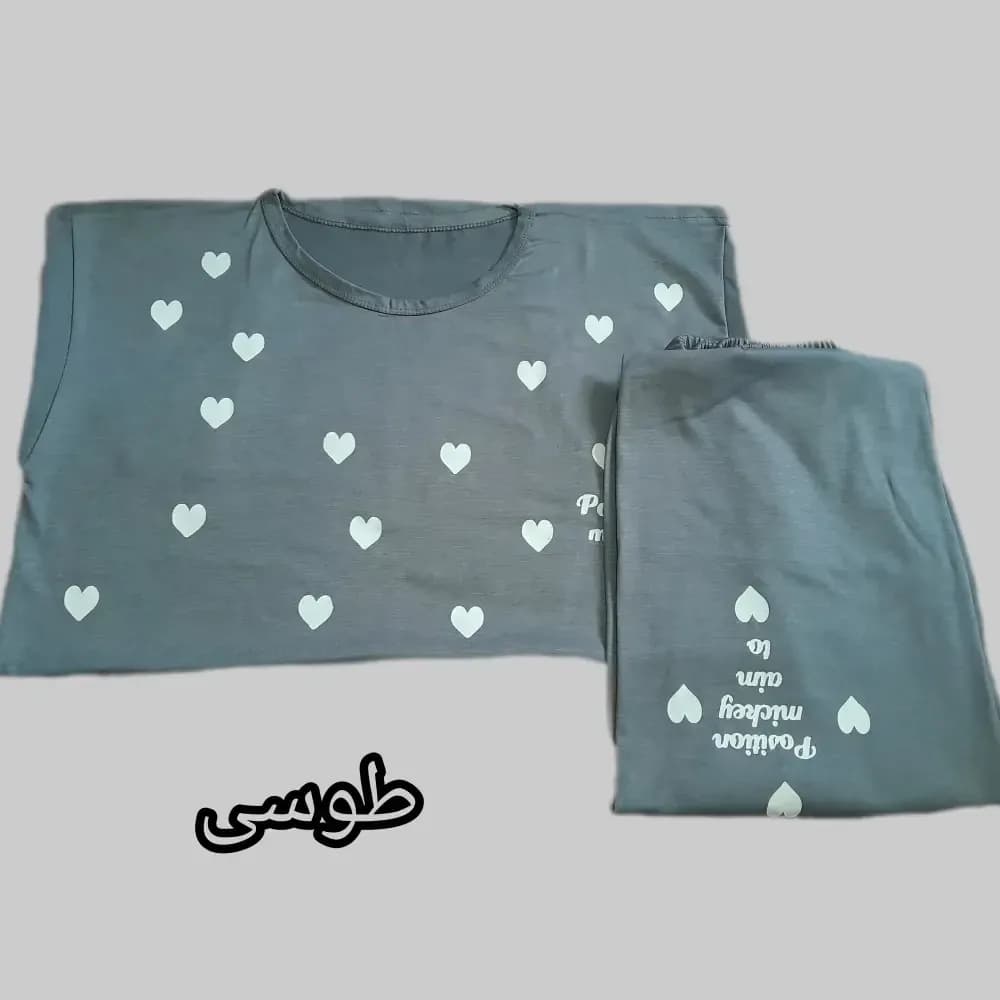 ست تیشرت شلوار زنانه طرح قلب نخ ویسکوز سایز 38 تا 48 — تصویر ۳