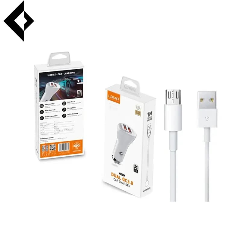 شارژر فندکی فست شارژ 2 پورت الدینیو مدل C511Q به همراه کابل تبدیل microUSB — تصویر ۲