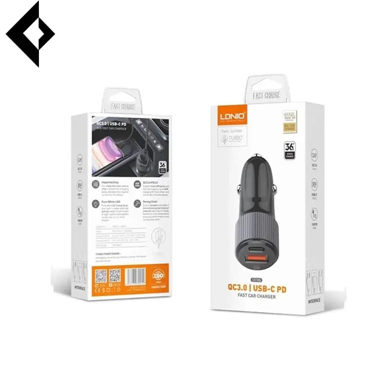 شارژر فندکی فست شارژ 2 پورت الدینیو مدل C510Q به همراه کابل تبدیل USB Type-C — تصویر ۳