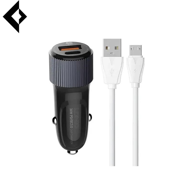 شارژر فندکی فست شارژ 2 پورت الدینیو مدل C510Q به همراه کابل تبدیل USB Type-C — تصویر ۲