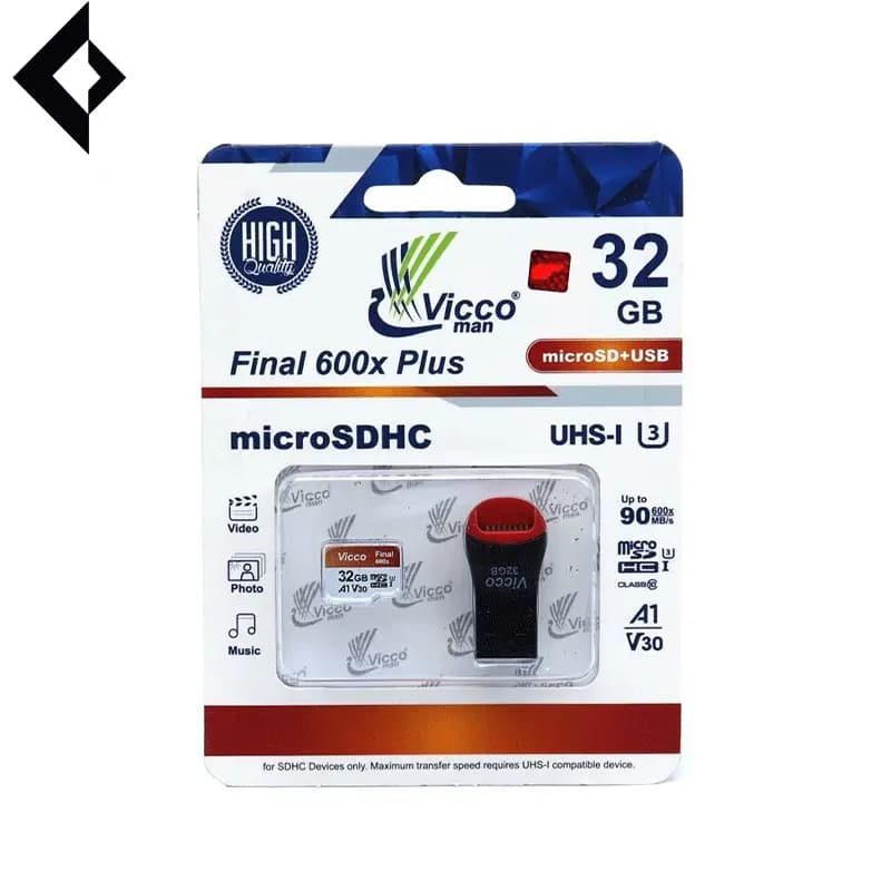 کارت حافظه خارجی موبایل و دوربین ویکومن Micro U3 90M/S 600X ظرفیت 32 گیگابایت +رم ریدر
