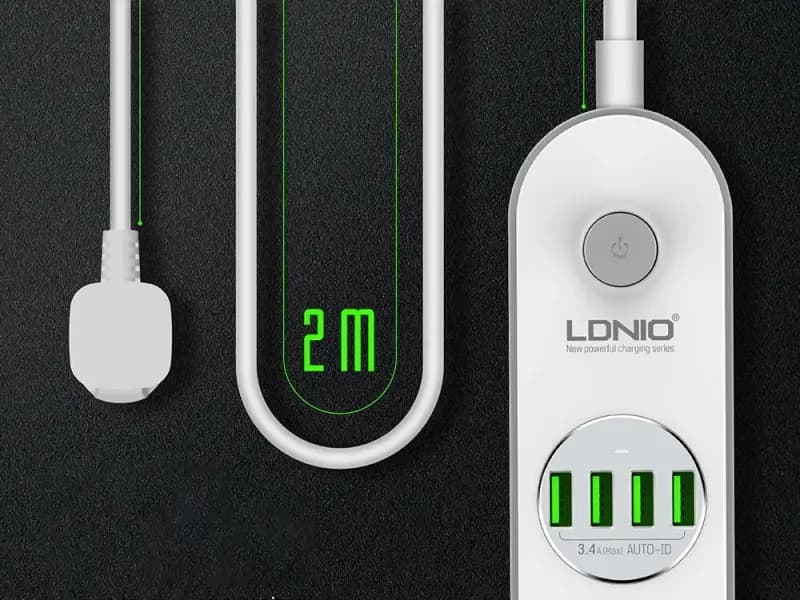 چندراهی برق LDNIO SE4432 چهار خانه با 4 پورت USB — تصویر ۳