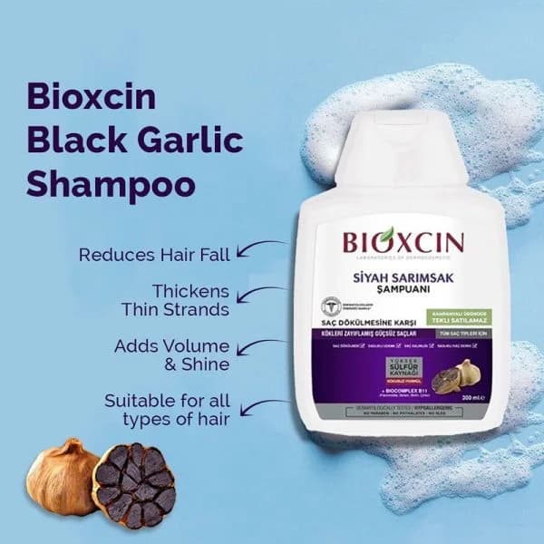 شامپو ضد ریزش و حجم‌دهنده بیوکسین Black Garlic ۳۰۰ میل — تصویر ۳