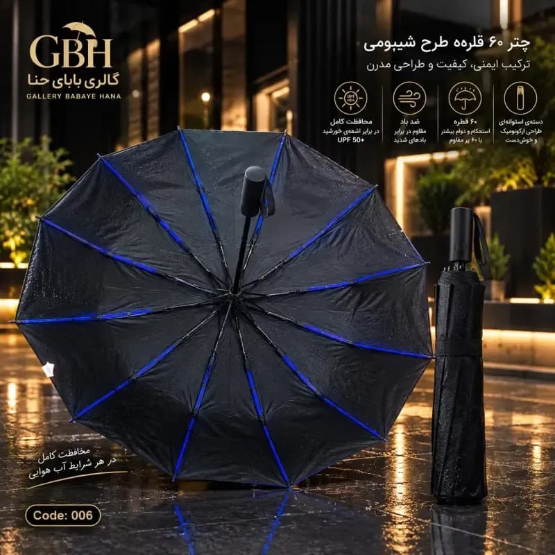 چتر تاشو اتوماتیک 12 فنر طرح شیائومی UPF50+ مشکی — تصویر ۲
