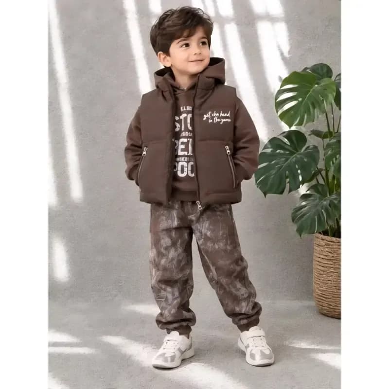 سه تیکه هودی پافر و جاگر اسپرت بچگانه سایز 35 تا 50 — تصویر ۳