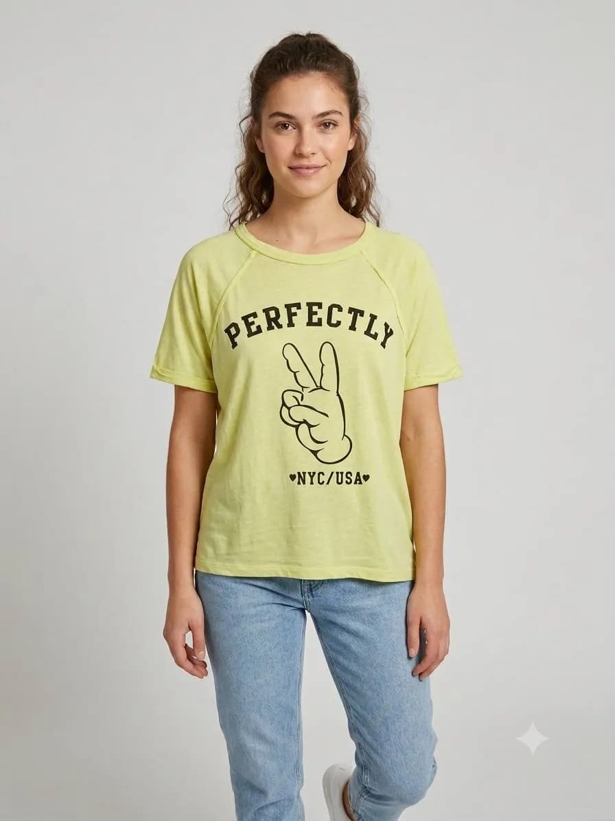 تیشرت زرد لیمویی کژوال طرح Perfectly