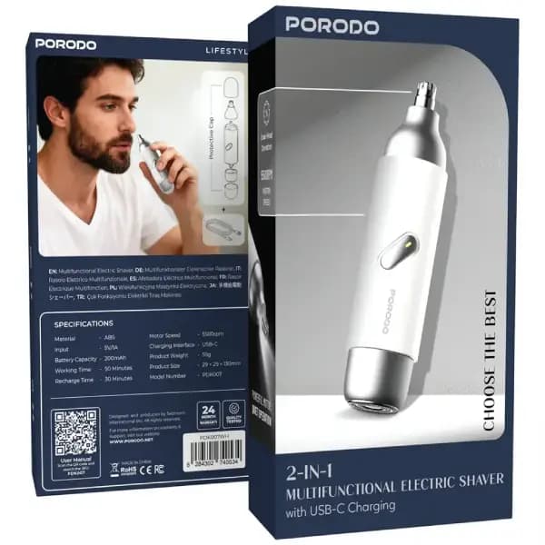 دستگاه شیو بینی و گوش پرودو مدل Porodo 2‑In‑1 Multifunctional Electric Shaver Nose & Ear Trimmer — تصویر ۴