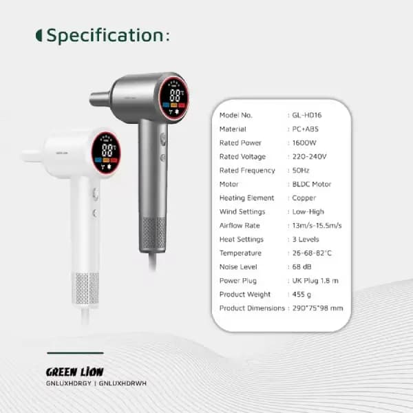 سشوار حرفه ای گرین لاین مدل Green Lion LUXAIR Hair Dryer — تصویر ۵