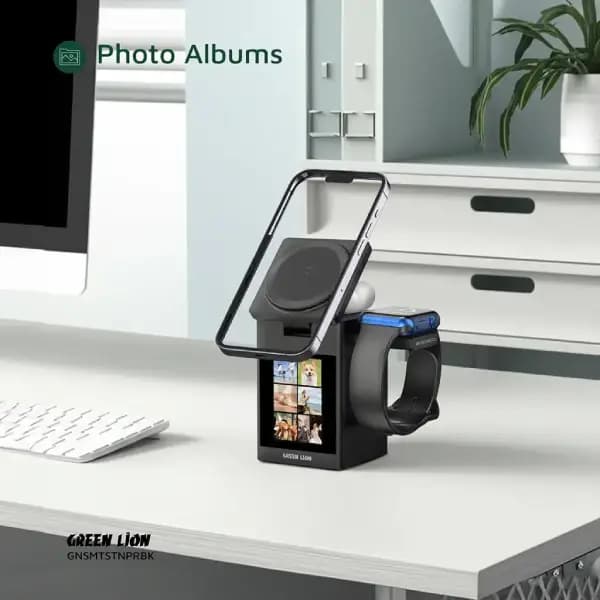 شارژر وایرلس گرین لاین مدل Green Lion Smart Station Pro LCD Display Wireless Charger with Speaker — تصویر ۶
