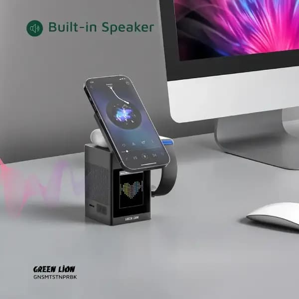 شارژر وایرلس گرین لاین مدل Green Lion Smart Station Pro LCD Display Wireless Charger with Speaker — تصویر ۷