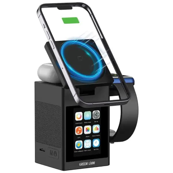شارژر وایرلس گرین لاین مدل Green Lion Smart Station Pro LCD Display Wireless Charger with Speaker