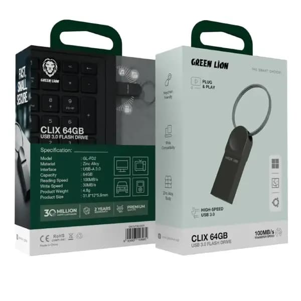 فلش مموری 64 گیگابایت گرین لاین مدل Green Lion Clix USB 3.0 Flash Drive — تصویر ۳