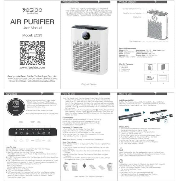 دستگاه تصفیه هوا یسیدو مدل Yesido EC23 Air Purifier — تصویر ۳