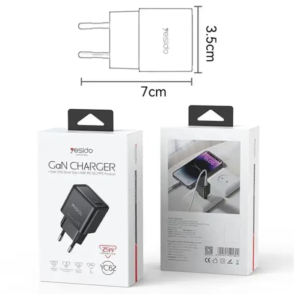 شارژر سریع 25 وات GaN یسیدو مدل Yesido YC62 — تصویر ۸