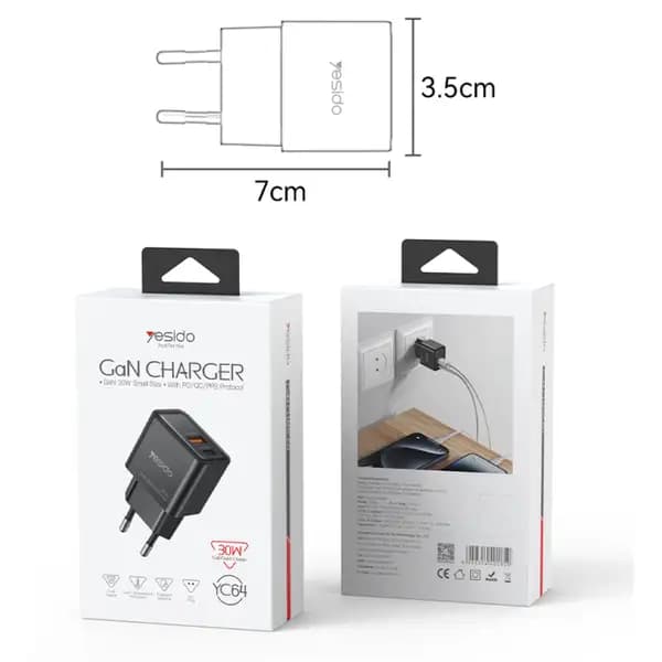 شارژر سریع 30 وات GaN یسیدو مدل Yesido YC64 — تصویر ۵