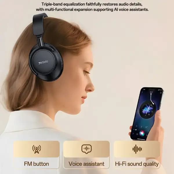 هدست روی‌گوشی یسیدو مدل Yesido EP12 Over‑Ear Wireless Bluetooth Headphones — تصویر ۳