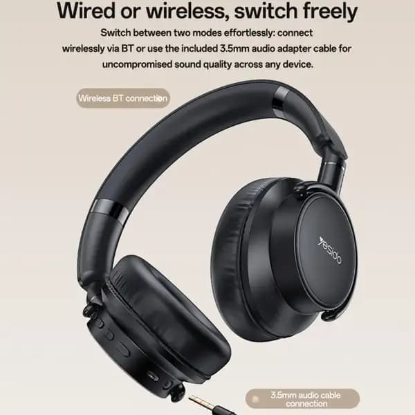 هدست روی‌گوشی یسیدو مدل Yesido EP12 Over‑Ear Wireless Bluetooth Headphones — تصویر ۴