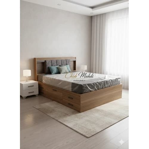 تخت دونفره 160 باکس دار مدل اهورا کرکره ای مبلمان فرنا مدل 1143888