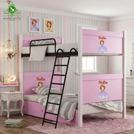 تخت خواب دو طبقه دخترانه مدل سوفیا با کشو بدون تشک مبلمان فرنا مدل 1143860