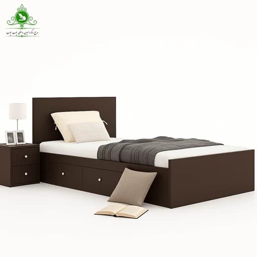تخت خواب یک و نیم نفره مدل رامش عرض 120 با کشو بدون تشک مبلمان فرنا مدل 1143850