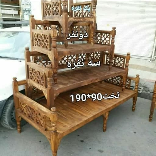 تخت سنتی 190در90 خام و بدون رنگ تمام شبکه گره چینی نیمکت و تخت سنتی مبلمان فرنا مدل 1143805