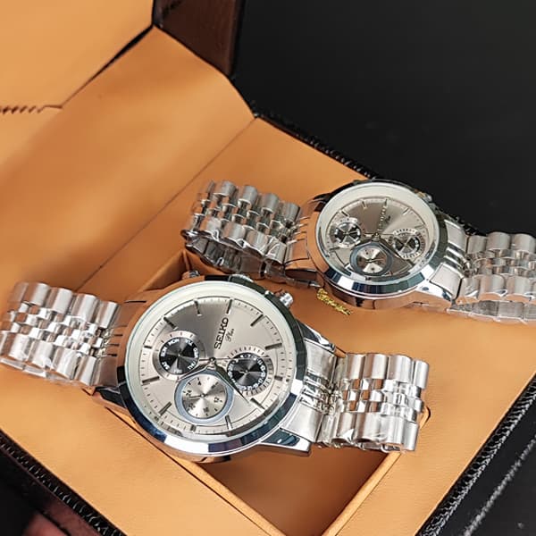 ساعت مچی ست سیکو VIP طلایی مشکی موتور ژاپن مدل HT1389G (سه موتوره) — تصویر ۸