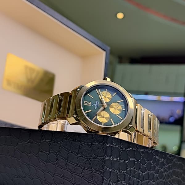 ساعت مچی مردانه ویکتور اورجینال طلایی سبز مدل V5660 (سه موتوره) — تصویر ۶