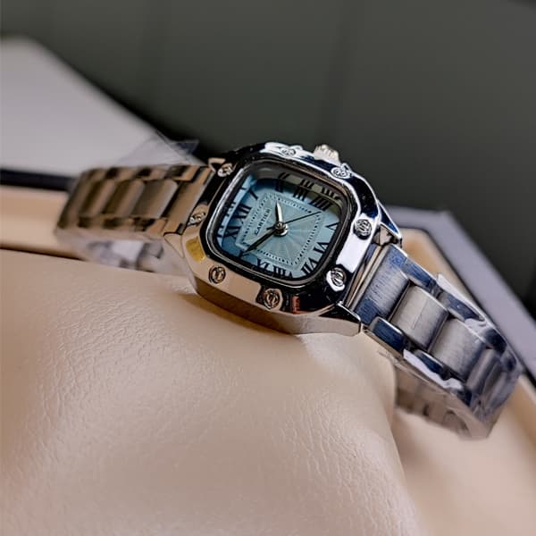 ساعت مچی زنانه کارتیر Cartier Panthère بند استیل نقرهای آبی — تصویر ۶