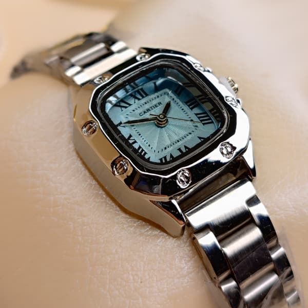 ساعت مچی زنانه کارتیر Cartier Panthère بند استیل نقرهای آبی — تصویر ۳