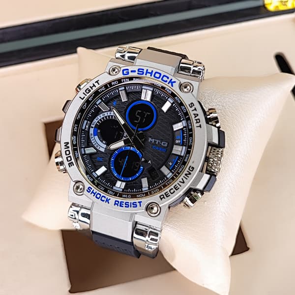 ساعت مچی جی‌شاک دو زمانه نقره ای مشکی آبی مدل 5544 G-Shock (دو موتوره) — تصویر ۶