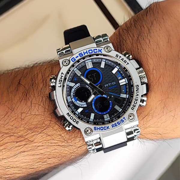 ساعت مچی جی‌شاک دو زمانه نقره ای مشکی آبی مدل 5544 G-Shock (دو موتوره) — تصویر ۳