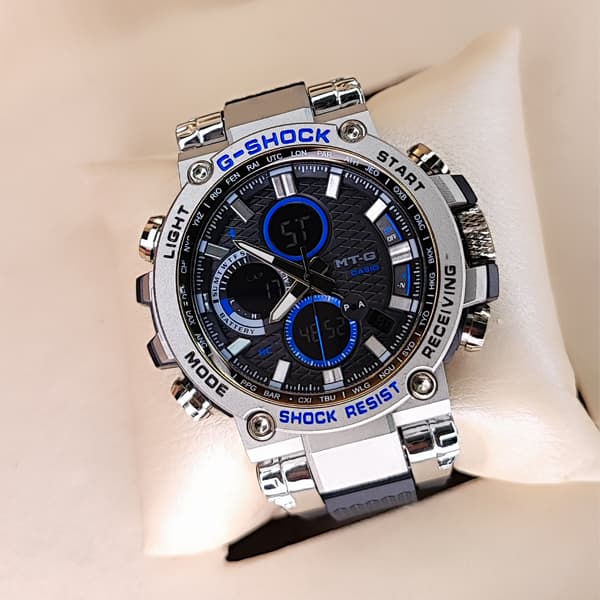 ساعت مچی جی‌شاک دو زمانه نقره ای مشکی آبی مدل 5544 G-Shock (دو موتوره)
