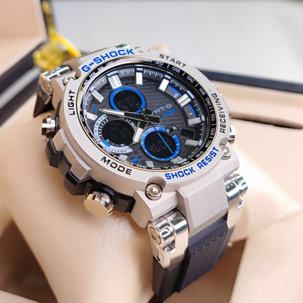 ساعت مچی جی‌شاک دو زمانه نقره ای مشکی آبی مدل 5544 G-Shock (دو موتوره) — تصویر ۵