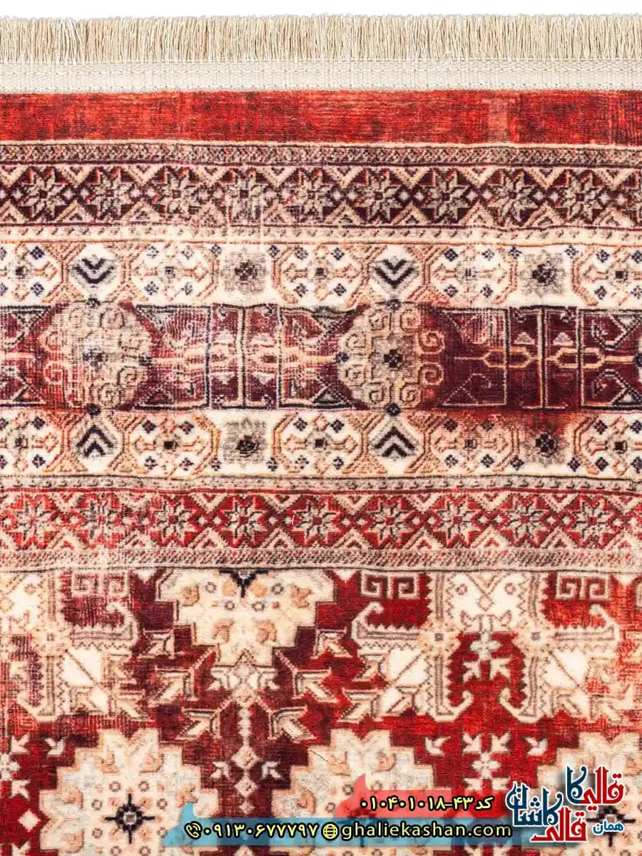 فرش سنتی 1000 شانه طرح افشان بهار ترکمن زمینه عنابی کاشان — تصویر ۴