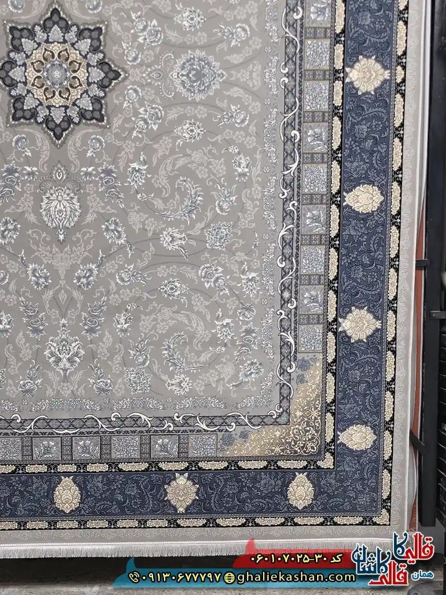 فرش طلاکوب 700 شانه طرح دایان رنگ فیلی ترمه ای کاشان — تصویر ۲