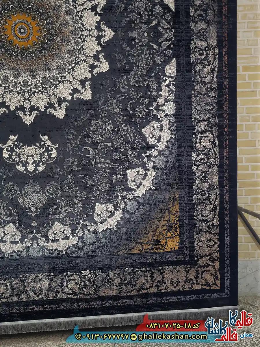 فرش وینتیج 700 شانه طرح طاها رنگ طوسی دودی کاشان — تصویر ۲