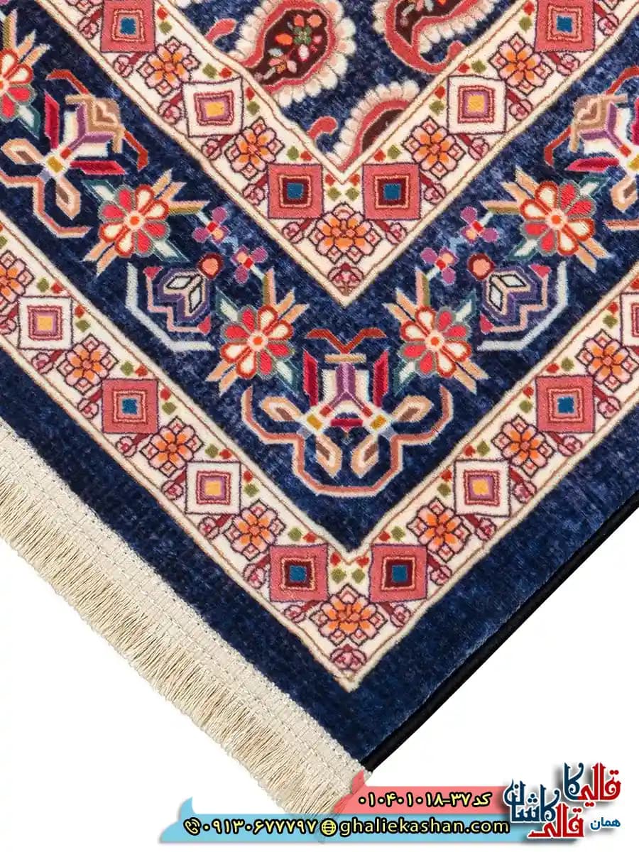 فرش سنتی 1000 شانه طرح افشان بته میر سراسر زمینه سرمه ای کاشان — تصویر ۵