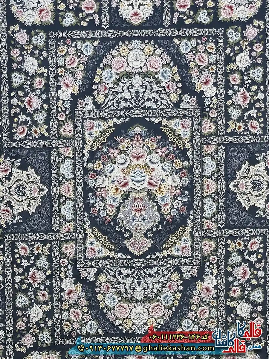 فرش 1200 شانه خشتی طرح باران رنگ طوسی دودی گل برجسته کاشان — تصویر ۳