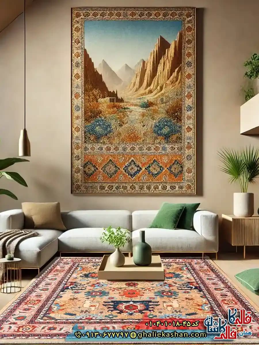 فرش سنتی 1000 شانه طرح افشان سلطان آباد زمینه طلایی کاشان