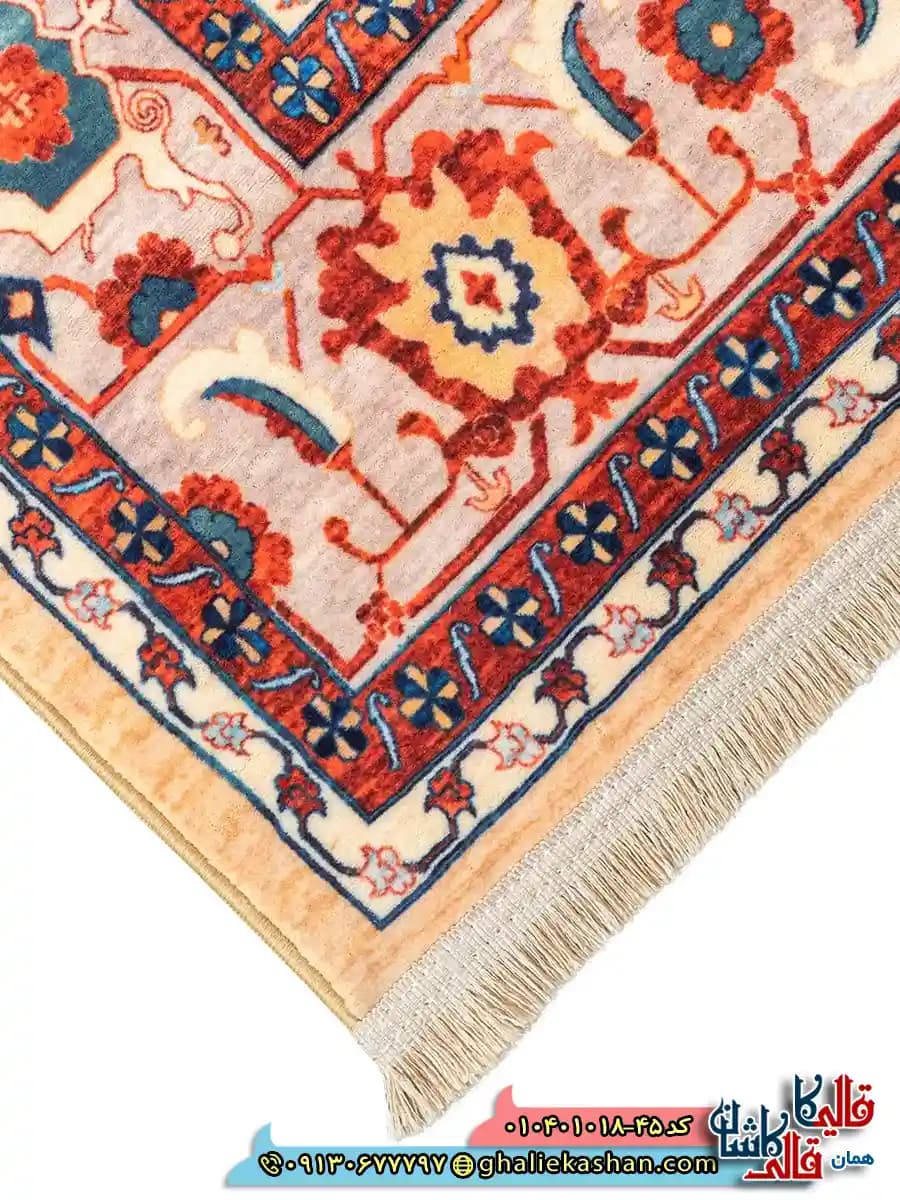 فرش سنتی 1000 شانه طرح افشان سلطان آباد زمینه طلایی کاشان — تصویر ۵