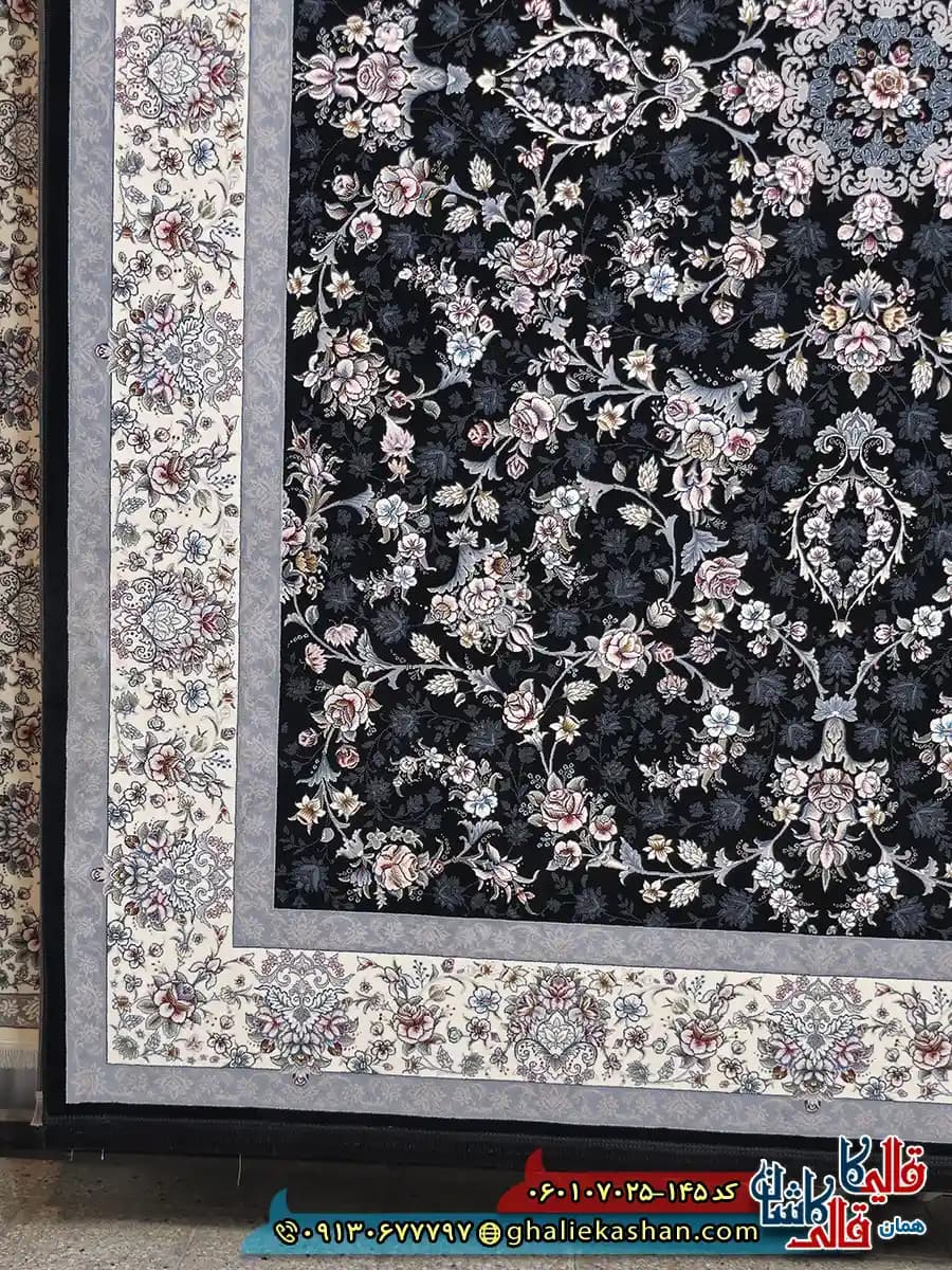 فرش 700 شانه طرح افشان آیناز زمینه سرمه ای کاشان — تصویر ۲