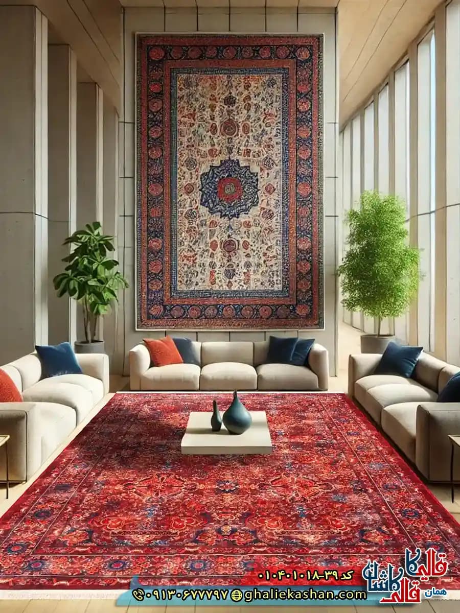 فرش سنتی 1000 شانه طرح افشان گل افشان کرمان زمینه عنابی کاشان