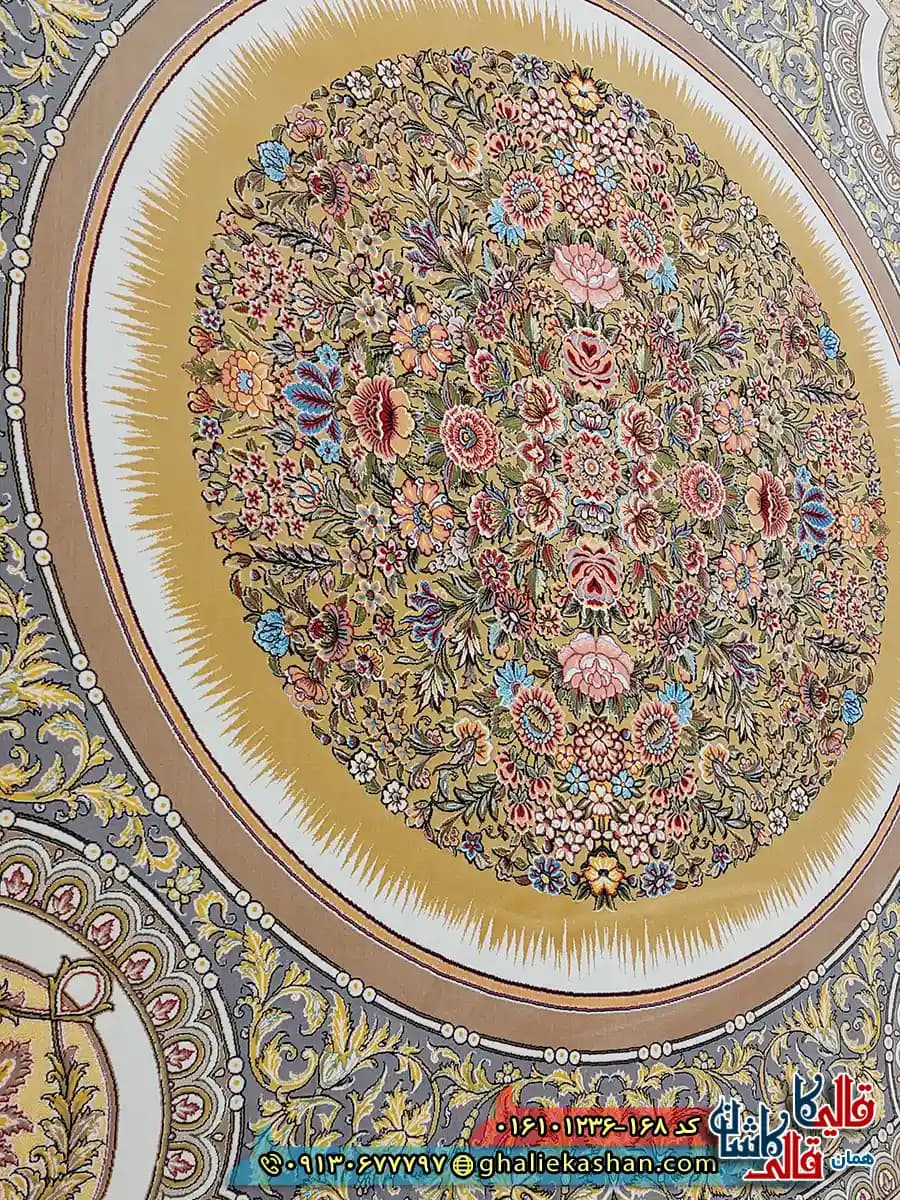 فرش کلاسیک 1200 شانه فرانسوی طرح فرگل رنگ کرم کاشان — تصویر ۴