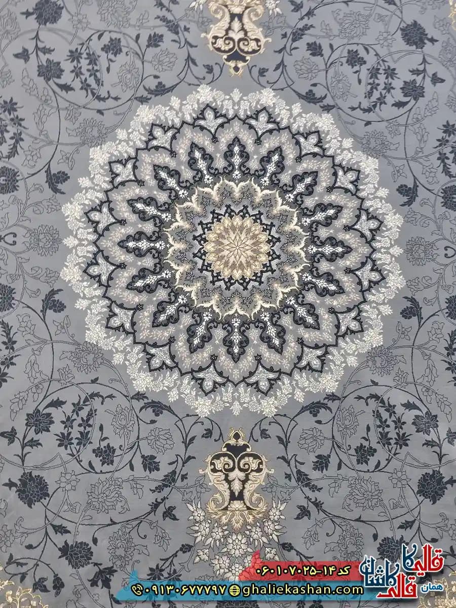 فرش طلاکوب 700 شانه طرح آنیسا رنگ طوسی نقره ای کاشان — تصویر ۴
