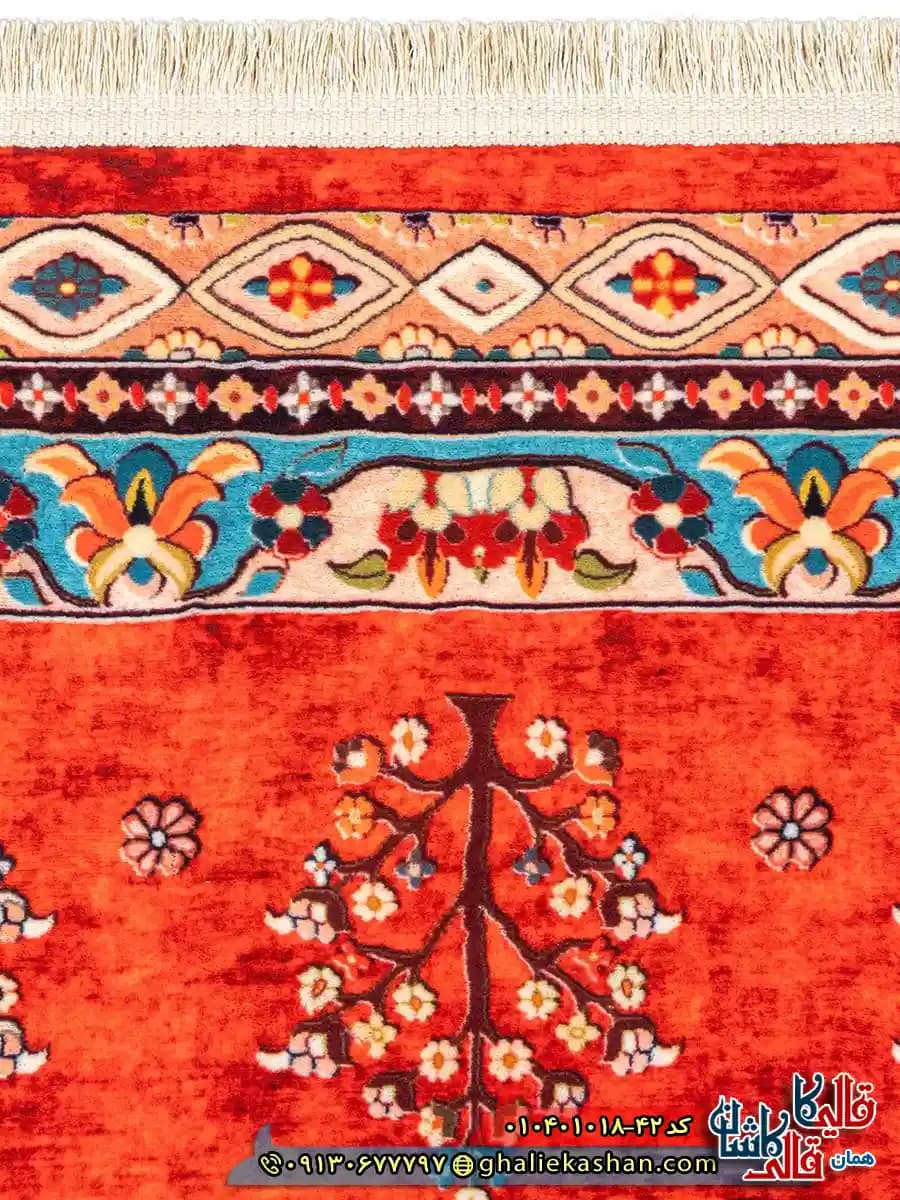 فرش سنتی 1000 شانه طرح افشان درختی افشار زمینه قرمز کاشان — تصویر ۳