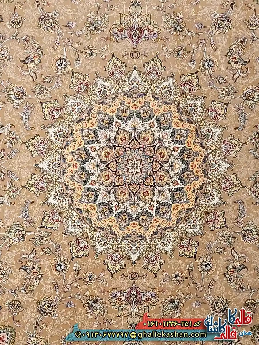 فرش کلاسیک 1200 شانه طرح شهریار رنگ بژ کاشان — تصویر ۴
